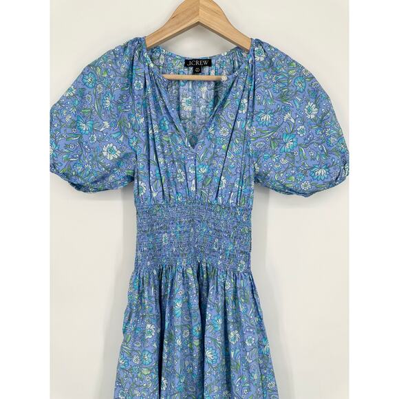 J. Crew Provence Smocked Waist Midi Dress Puff Sleeve Floral Marigold Blooms - Picture 6 of 14